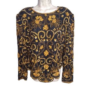Laurence Kazar Vintage Golden Beaded Top